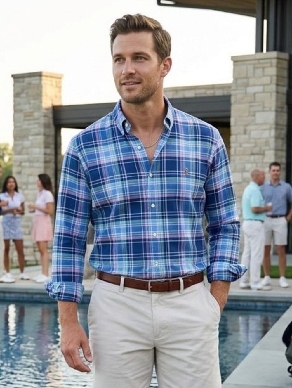 NWOT Ralph Lauren XL Blue Pink Madras Plaid Button Shirt Old Money Academia